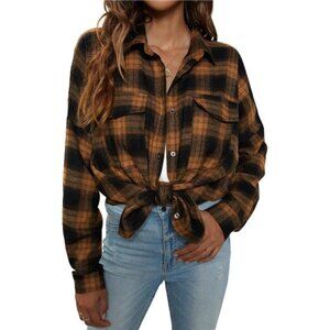 Women's Button Down Flannel Shirts Plaid Shacket Long Sleeve Collared Business